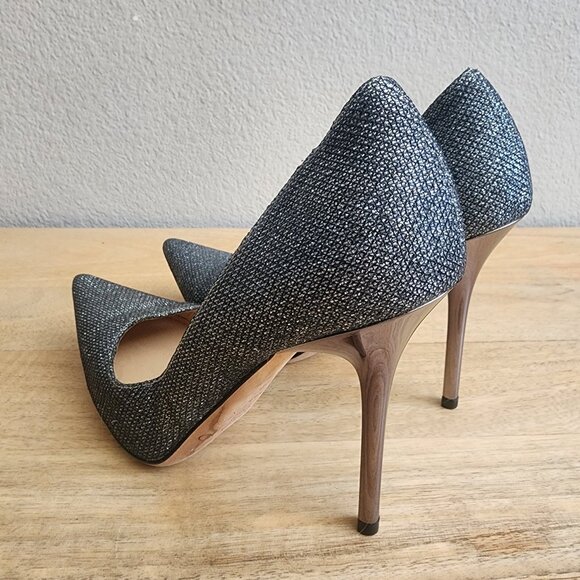 Jimmy Choo Pumps Shoes Womens Size 35.5 Black Silver Glitter Heels Italy Party - Picture 4 of 11